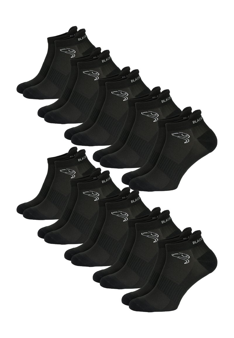 Schwarze Knöchelsocken im 12er-Pack. Hergestellt aus einem glatten, dehnbaren Material mit geripptem Textur und subtiler Logo-Platzierung in der Nähe des Bündchens.