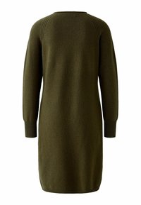 Grünes, langärmeliges Strickkleid aus weichem Strickmaterial. Mit Rundhalsausschnitt und gerippten Bündchen sowie einer entspannten Silhouette.