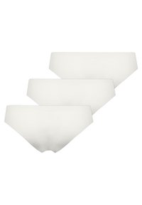 Drei weiße nahtlose Slips aus glattem Stoff, mit einem weichen elastischen Bund und ohne sichtbare Nähte für einen eleganten Look.