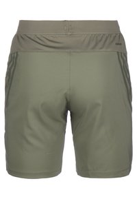 Bermudas deportivas de color verde oliva con una tela de textura suave, cinturilla elástica y franjas laterales. Diseñadas para la comodidad y la flexibilidad.