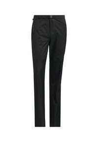 Czarne spodnie wykonane z lekkiego, wodoodpornego materiału. Posiadają prostą nogawkę, elastyczny pas i minimalistyczny styl.