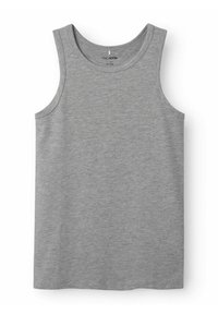 Débardeur en coton gris, design sans manches, encolure ronde, texture douce et ourlet droit. Aucun motif ou détail matériel visible.