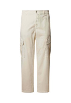 Beigenväriset kangashousut puuvillasekoitetta. Varustettu kahdella sivutaskulla ja kahdella läppätaskulla. Suora leikkaus ja lahkeensuu juuri nilkan yläpuolella.