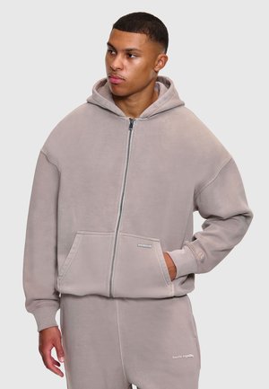 Dropsize, SUPER HEAVY RIB ZIPPER - Sweat zippé - acid washed morning dove