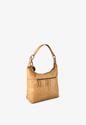 Borsa a tracolla in pelle color cuoio con tasca anteriore con cerniera e toppa con il logo Harbour 2nd con design a ancora.