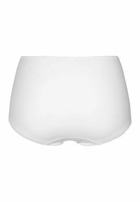 Vit högmidjad brief i slät tyg. Har elastiskt midjeband och rena sömmar, med en enkel, odekorerad design.