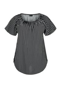 Zizzi WITH SHORT SLEEVES - Bluza - black white stripe
