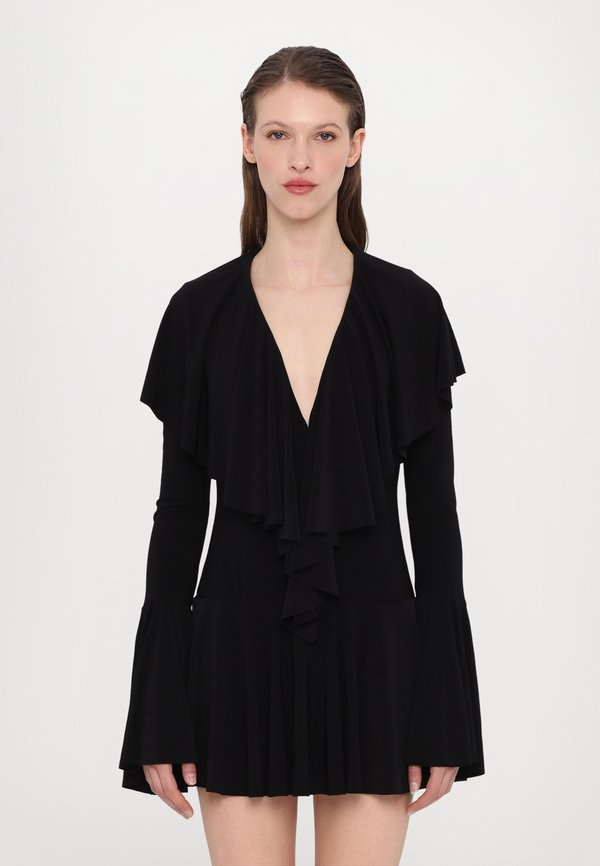 LONG SLEEVE DEEP V RUFFLE MINI DRESS - Jerseykleid