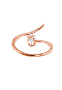 Roségoldene, gedrehte Armspange mit glatter Oberfläche, die eine ovale Steineinfassung und gravierte Details entlang des Bands aufweist.
