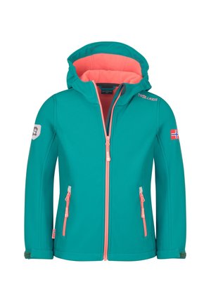 TROLLKIDS, GIRLS TROLLFJORD JACKET - Softshelljacke - ocean green/coral pink/midnight petrol