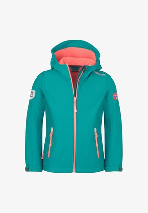 TROLLKIDS, GIRLS TROLLFJORD JACKET - Softshelljacke - ocean green/coral pink/midnight petrol
