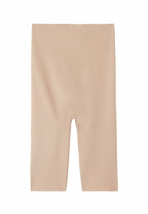 Beige leggings van gladde stof, met een mid-rise tailleband en een nauwsluitende pasvorm, die tot halverwege het kalf reiken.