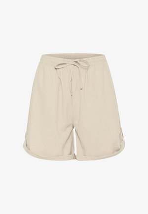 Shorts bej din bumbac cu un brâu elastic și un cordon de ajustare. Margini răsucite și tab-uri laterale pentru ajustare. Material ușor, croială relaxată.
