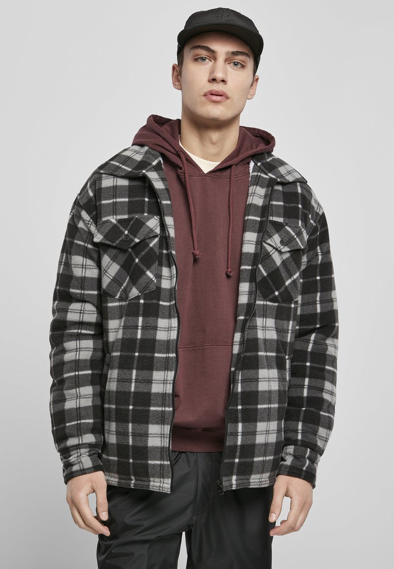 Urban Classics - PLAID TEDDY LINED SHIRT JACKET - Lehká bunda - black/white, Zvětšit