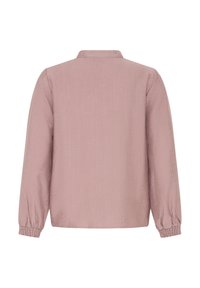 Helles rosa Hemd aus strukturiertem Stoff, mit langen Ärmeln und elastischen Manschetten sowie einem Kragen, entworfen mit einer einfachen und minimalistischen Silhouette.