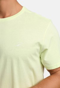 Short-sleeve, lime green t-shirt made from soft fabric. Features a white logo with "EST. 1993" on the chest area. Crew neck design.