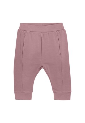 Pantalons de survêtement pour tout-petits en mauve clair, en coton doux, avec une taille élastique, des chevilles fuselées et deux poches avant.