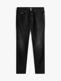 Zwarte denim jeans met een slim fit, vijf zakken, zilveren hardware en minimale vervaging. Bevat een klassiek ontwerp en strakke lijnen.
