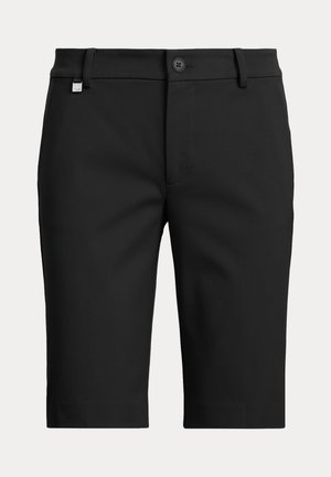 Melnas, pielāgotas šortas ar gludu tekstūru, ar pogas aizdari, plakanu priekšpusi un sānu kabatām. Tīrs, minimālistisks dizains.