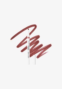 Matita per labbra con astuccio bianco e accento rosa morbido. Presenterà una punta affilabile e campioni in una ricca tonalità mauve.