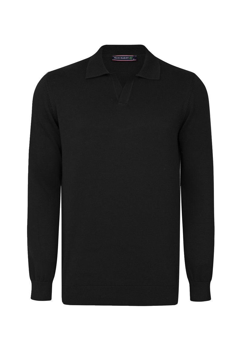 Must have pikkade varrukatega polo-särk, mis on valmistatud pehmest kudumisest, klassikalise kraega, osalise nööbirea ja ribakujuliste mansettide ning äärtega.