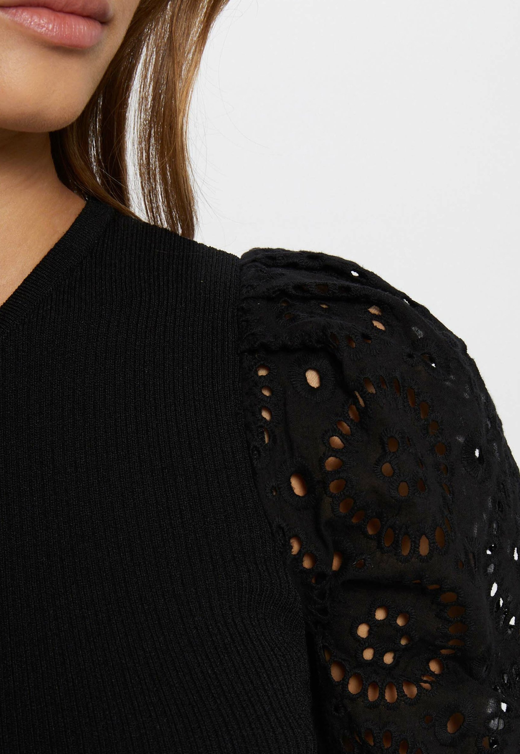 Morgan Damen T-Shirt Mit 3/4-Ärmeln & Spitze – Regular Fit, Stehkragen, Transparente Details