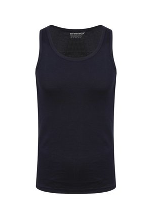 Zwart heren tanktop zonder mouwen met ronde halslijn, semi-getailleerde pasvorm en "Garage" merklabel aan de binnenkant van de kraag.