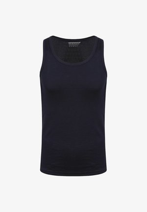 Zwart heren tanktop zonder mouwen met ronde halslijn, semi-getailleerde pasvorm en "Garage" merklabel aan de binnenkant van de kraag.