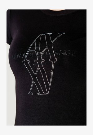 T-shirt in cotone nero con logo ricamato argento con lettere stilizzate, scollo rotondo e design slim-fit.