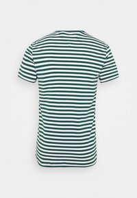 T-shirt a righe in verde scuro e bianco, realizzato in morbido cotone. Maniche corte e scollatura rotonda con orlo dritto.