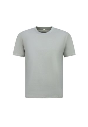 Effen lichtgrijze T-shirt met korte mouwen en ronde hals, voorkant gezien tegen een witte achtergrond.
