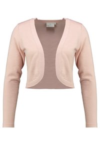 Ljusrosa kortärmad cardigan med lång ärm, öppen framdesign, mjukt material och subtila sömmar.