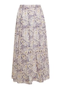 Florale maxi rok met een elastische tailleband, voorzien van een lichtpaarse, gele en witte print, gelaagd ontwerp en een zachte stoffen textuur.