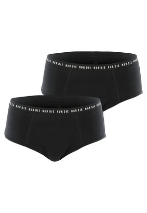 Schwarze Baumwollunterwäsche mit breitem Gummibund, der den Text "NURDIE" in Weiß trägt. Glatte Textur und klassisches Hipster-Design.