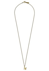 Collana con catena tono oro e pendente semplice a lettere in blocco 'N'. Presenta una superficie liscia e una chiusura a gancio per lunghezza regolabile.