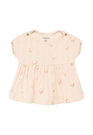 Robe bébé couleur crème à manches courtes, imprimé cône de glace, avec boutons aux épaules, taille 56 de Noppies.