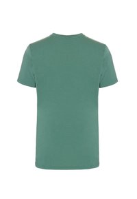 Groene t-shirt met korte mouwen van zachte katoen, voorzien van een ronde halslijn en een effen achterkant zonder zichtbare logo's of patronen.