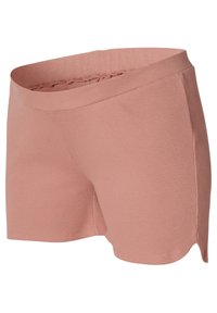 Szorty z miękkiego, prążkowanego materiału w kolorze delikatnego różu, z szerokim pasem i bocznymi rozcięciami dla swobody ruchów.