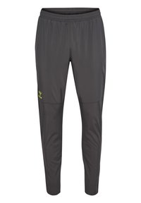 Grijze sportbroek met een elastische tailleband, tapered fit en een klein groen logo op de linkerdij. Gemaakt van lichtgewicht, flexibele stof.