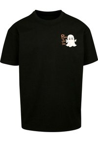 Black cotton t-shirt featuring a white ghost graphic and orange text "Boo to You" on the left chest. Short sleeves, relaxed fit.
