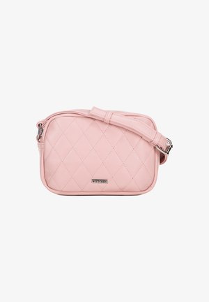 Mała pikowana torebka crossbody w jasnoróżowym kolorze ze skórki, z regulowanym paskiem i metalowym logo Wittchen z przodu.