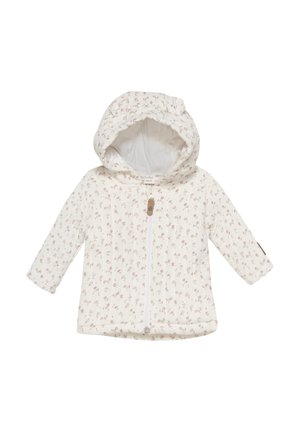 Gequilted hooded jack in roomwit, met een delicate bloemenpatroon in zachtroze. Sluiting met rits, met een klein merkaccent op de mouw.