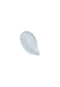 Texture di crema liscia di un blu chiaro, modellata a goccia, con una superficie lucida e una leggera lucentezza, su uno sfondo bianco semplice.