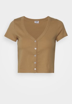 LIZA BUTTON THROUGH SLEEVE - Print T-shirt - brown taupe