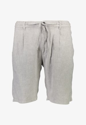 Lys grålinnen shorts med snoretræk i taljen, som har et subtilt fiskebensmønster og sidelommer. Casual og åndbart design.