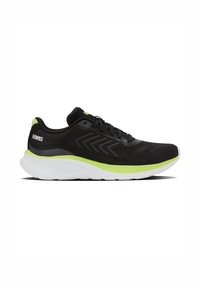 Sort K-Swiss løbesko med limegrønne accenter, hvid sål og snørebåndsdesign, vist i sideprofil på hvid baggrund.