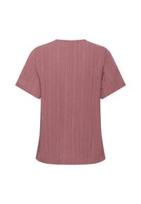 Chemise à manches courtes, coupe décontractée en rose poussiéreux, avec une texture côtelée et un col arrondi, fabriquée à partir d'un matériau léger et doux.