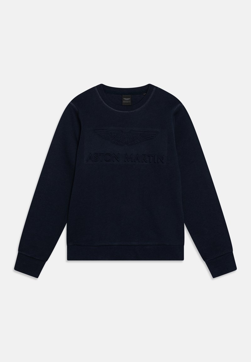 Sweat-shirt bleu marine en mélange de coton, avec un logo Aston Martin brodé sur la poitrine, col rond et poignets côtelés.