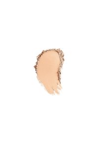 Échantillon de maquillage en poudre beige avec une texture lisse et mate, estompé aux bords doux. Pigment brun clair avec des particules de poudre libre dispersées.