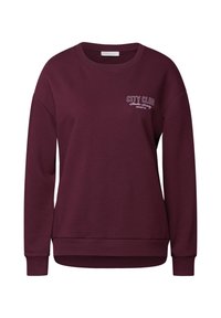 Sweat-shirt bordeaux avec un col rond, des manches longues, des poignets et un ourlet côtelés. Présente l'inscription "CITY CLUB" brodée en blanc sur le devant.